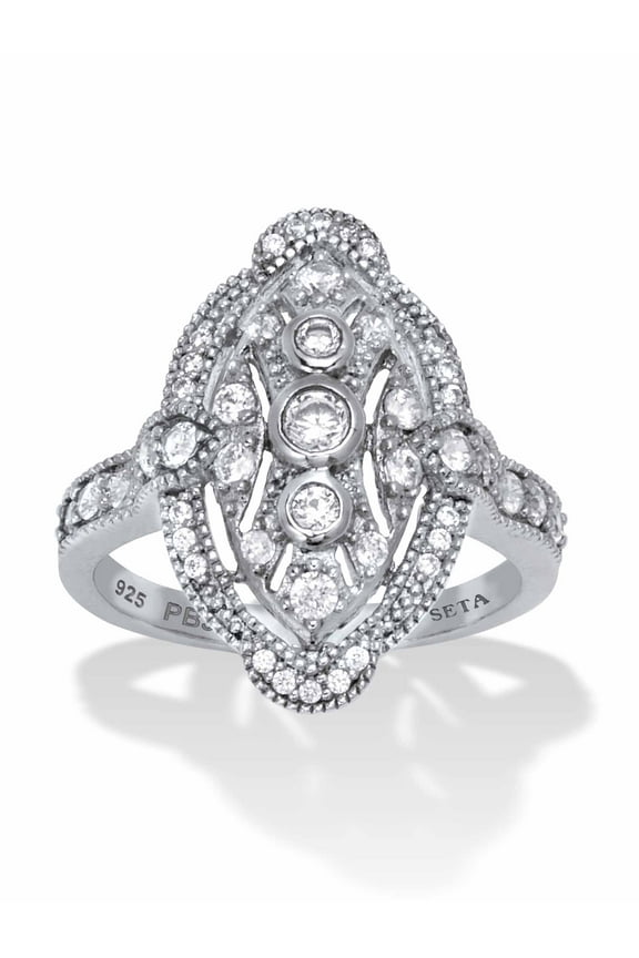.77 TCW Round Cut Cubic Zirconia Platinum-Plated Sterling Silver Cocktail Ring