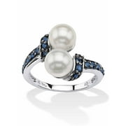 PALMBEACH JEWELRY .79 TCW Midnight Blue Genuine Sapphire and Freshwater Pearl Platinum-plated Sterling Silver Ring