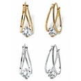 thumbnail image 1 of PalmBeach Jewelry 8 TCW Round Cubic Zirconia Two-Pair Set of Split-Hoop Earrings Set in Silvertone and Gold-Plated (3/4"), 1 of 6