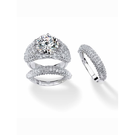 PalmBeach Jewelry 9.22 TCW Round Cubic Zirconia Bridal Set Platinum Plated with Bonus Buy