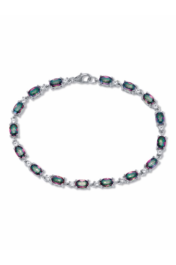 9.76 TCW Oval Cut Genuine Mystic Fire Topaz and White Topaz Sterling Silver Bracelet, 7.25 inches