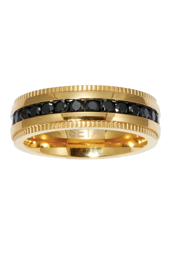 .92 TCW Men's Black Cubic Zirconia Gold Ion-Plated Stainless Steel Eternity Ring