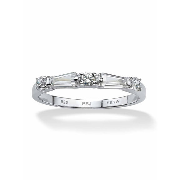 PalmBeach Jewelry .98 TCW Round and Baguette Cubic Zirconia Ring in Yellow Gold-Plated Sterling Silver or Sterlign Silver or Gold-Plated