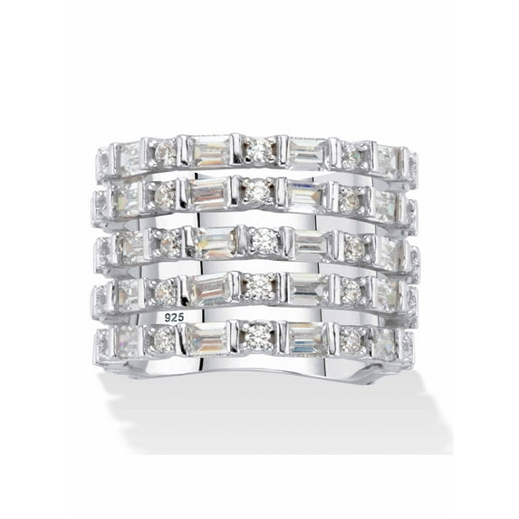 PalmBeach Jewelry Baguette-Cut and Round Cubic Zirconia Multi-Row Cocktail Ring 4.70 TCW Platinum-plated Sterling Silver