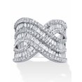 thumbnail image 1 of PalmBeach Jewelry Baguette and Round Cubic Zirconia Crossover Ring 4.14 TCW Platinum-Plated., 1 of 5