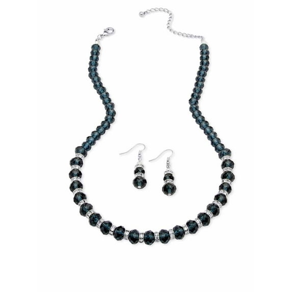 PalmBeach Jewelry Beaded Simulated Birthstone Necklace and Earrings Set in Silvertone