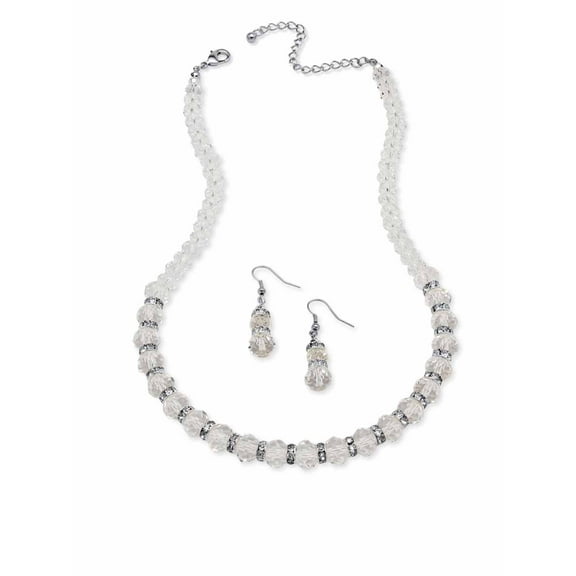 PalmBeach Jewelry Beaded Simulated Birthstone Necklace and Earrings Set in Silvertone