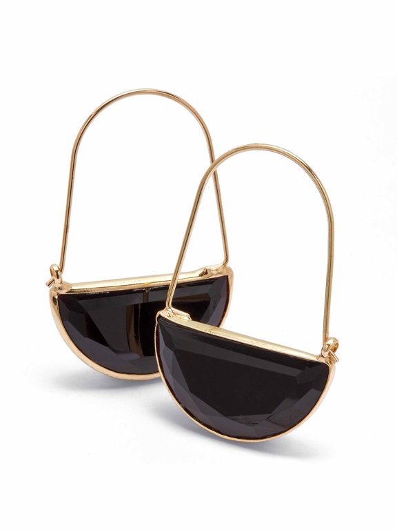 Black Crystal Geometric Goldtone Drop Earrings, 16 inches plus 2 1/2 inch extension