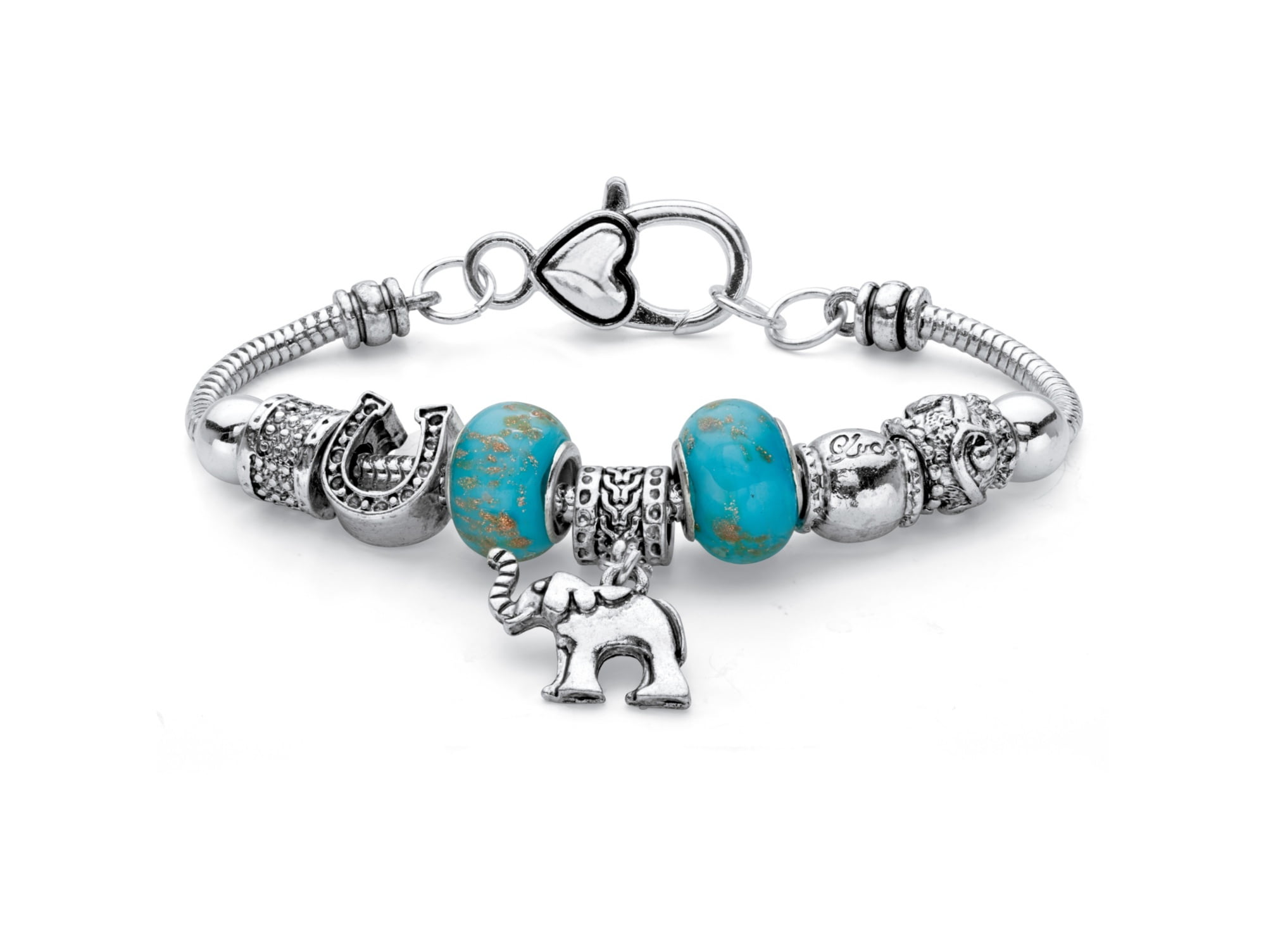 PalmBeach Jewelry Blue Bali-Style Beaded Elephant Charm Bracelet in ...