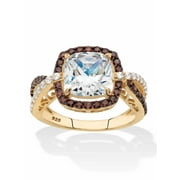 PalmBeach Jewelry Brown and White CZ Cushion Cut Halo Engagement Ring 2.94 TCW or Pear Cut 3.25 TCW in 14k Yellow or Rose Gold Plated Sterling Silver