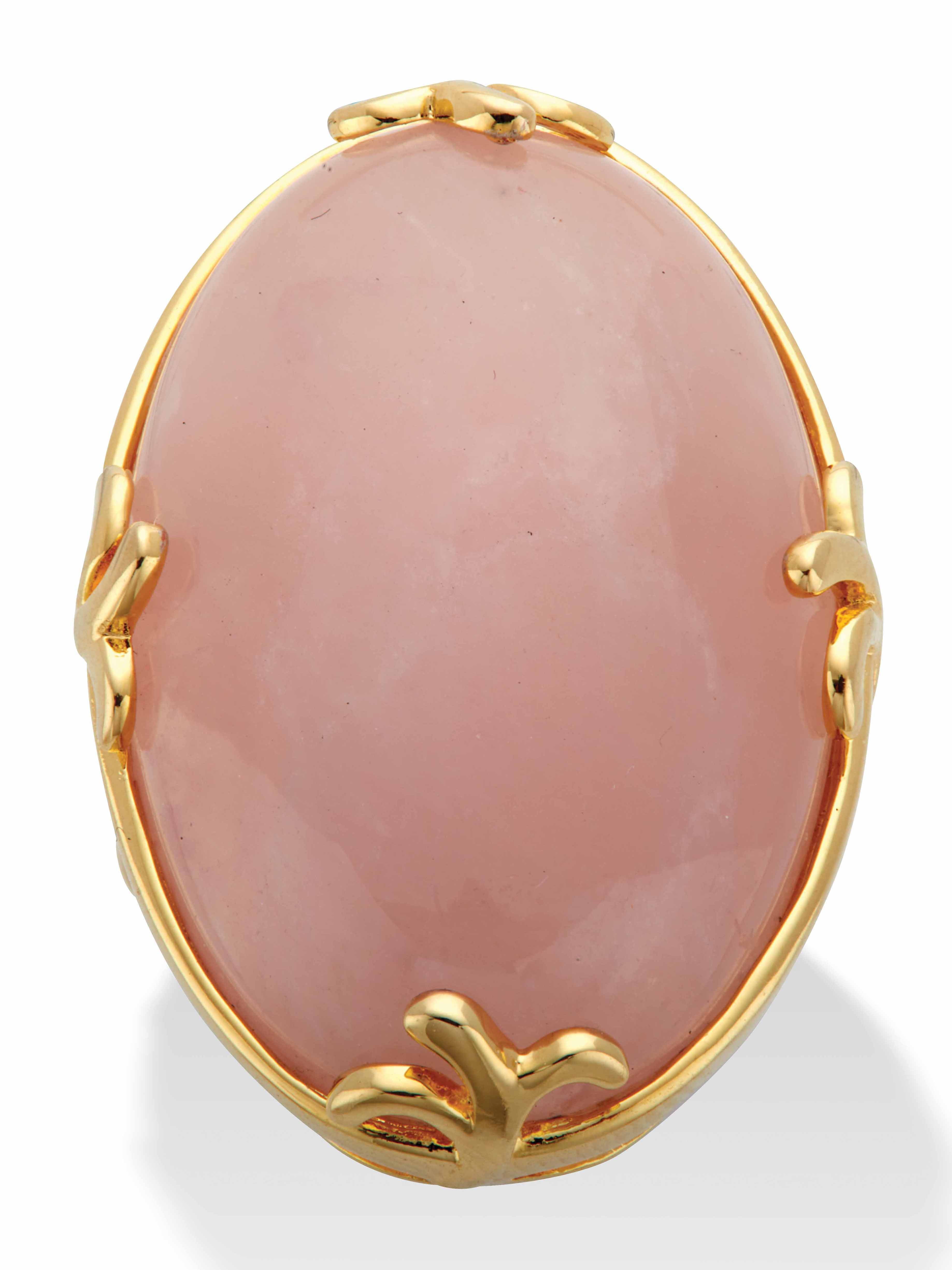 PalmBeach Jewelry Cabochon Cut Genuine Black Agate Green Jade or Rose Quartz 18k Yellow Gold-Plated Scroll Ring