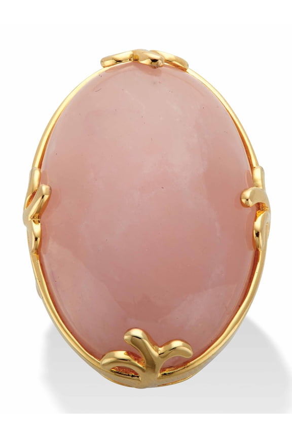 Cabochon Cut Genuine Black Agate Green Jade or Rose Quartz 18k Yellow Gold-Plated Scroll Ring