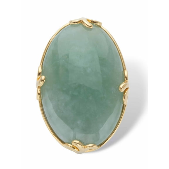 PalmBeach Jewelry Cabochon Cut Genuine Black Agate Green Jade or Rose Quartz 18k Yellow Gold-Plated Scroll Ring