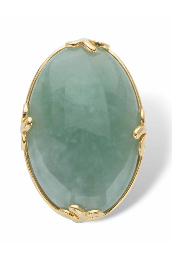 Cabochon Cut Genuine Black Agate Green Jade or Rose Quartz 18k Yellow Gold-Plated Scroll Ring