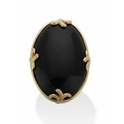 PALMBEACH JEWELRY Cabochon Cut Genuine Black Agate Green Jade or Rose Quartz 18k Yellow Gold-Plated Scroll Ring