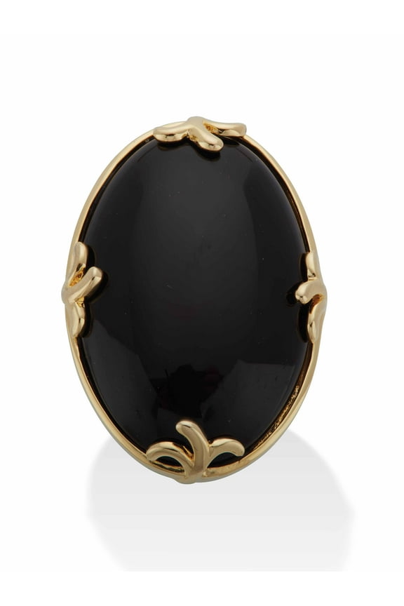 Cabochon Cut Genuine Black Agate Green Jade or Rose Quartz 18k Yellow Gold-Plated Scroll Ring