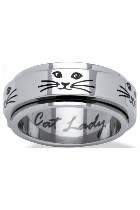 Cat Lady Spinner Ring in Black IP Stainless Steel