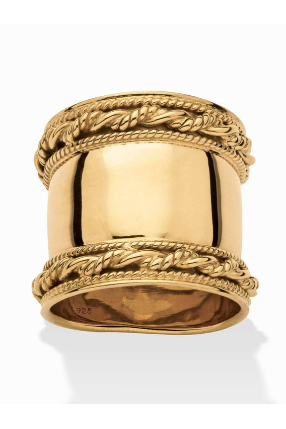 Cigar Band-Style Ring with Rope Detailing in Yellow Gold-Plated or Sterling Silver