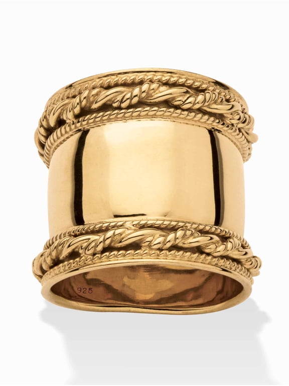 Cigar Band-Style Ring with Rope Detailing in Yellow Gold-Plated or Sterling Silver