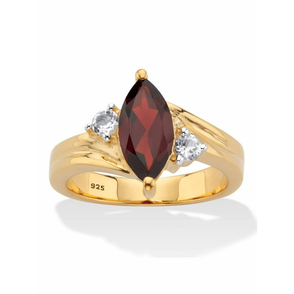 PalmBeach Jewelry Classic Marquise-Cut Genuine Garnet and White Topaz Two-Tone Ring 2.22 TCW Gold-Plated Sterling Silver