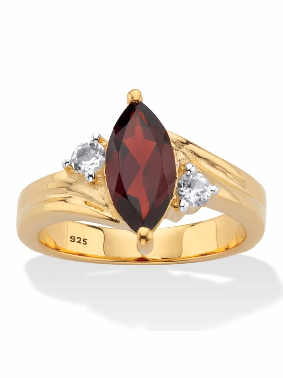 Classic Marquise-Cut Genuine Garnet and White Topaz Two-Tone Ring 2.22 TCW Gold-Plated Sterling Silver