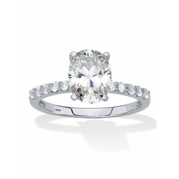 PalmBeach Jewelry Created White Sapphire Engagement Ring in Platinum-Plated Sterling Silver