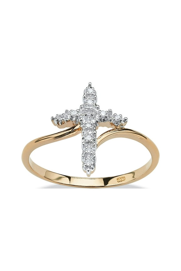 Cross Ring with White Diamond Accents 11 Stones in 18K Gold-Plated Sterling Silver
