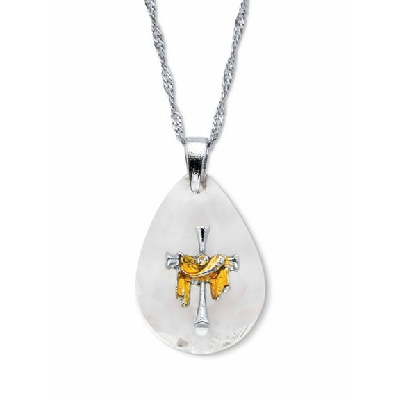 PalmBeach Jewelry Crystal Briole Faceted Style Drop Cross Pendant Necklace 20" Chain Silvertone