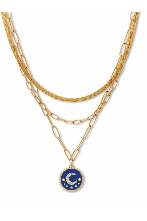Crystal Celestial Moon Pendant Multistrand 22" Necklace Goldtone