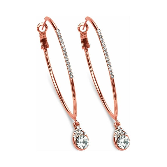 PalmBeach Jewelry Crystal Drop Hoop Earrings in Rosetone or Goldtone or Silvertone (1 1/2")