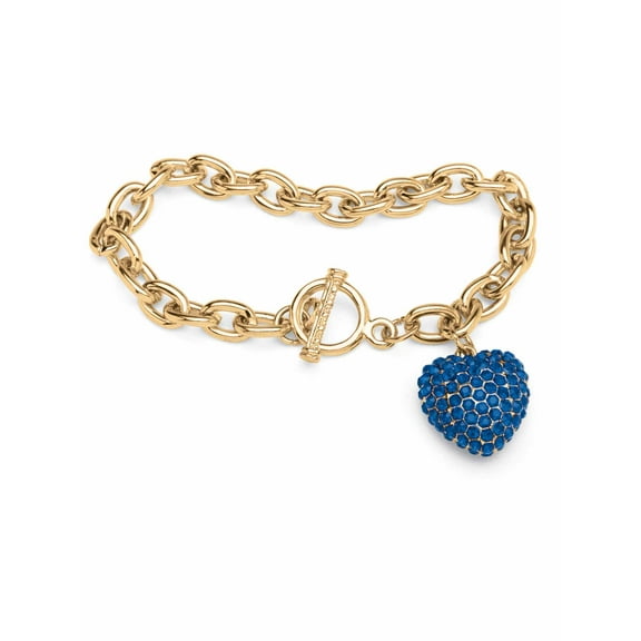 PalmBeach Jewelry Crystal Heart Charm Simulated Birthstone Toggle Bracelet in Yellow Goldtone