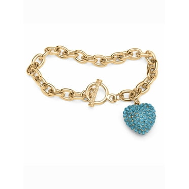 PalmBeach Jewelry Crystal Heart Charm Simulated Birthstone Toggle Bracelet in Yellow Goldtone