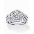 thumbnail image 1 of Cubic Zirconia 2-Piece Wedding Ring Set in Platinum over Sterling Silver 2.18 TCW Round Halo Crossover, 1 of 5