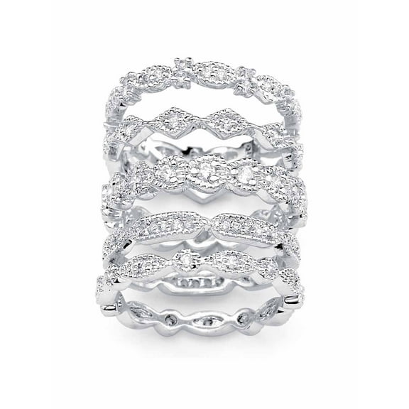 PalmBeach Jewelry Cubic Zirconia 5-Piece Stackable Eternity Band Set 1.55 TCW in Silvertone or Rose Gold-Plated
