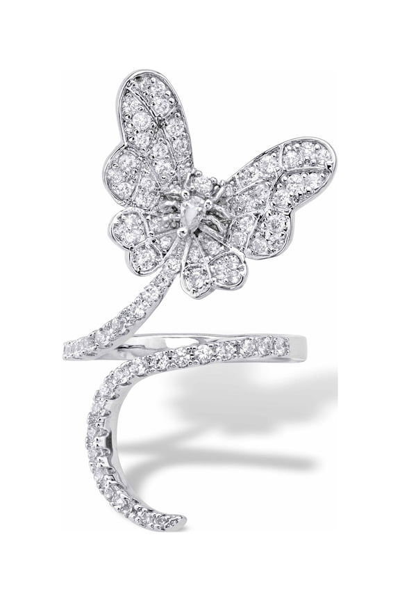Cubic Zirconia Flower or Butterfly Wraparound Ring Platinum-Plated