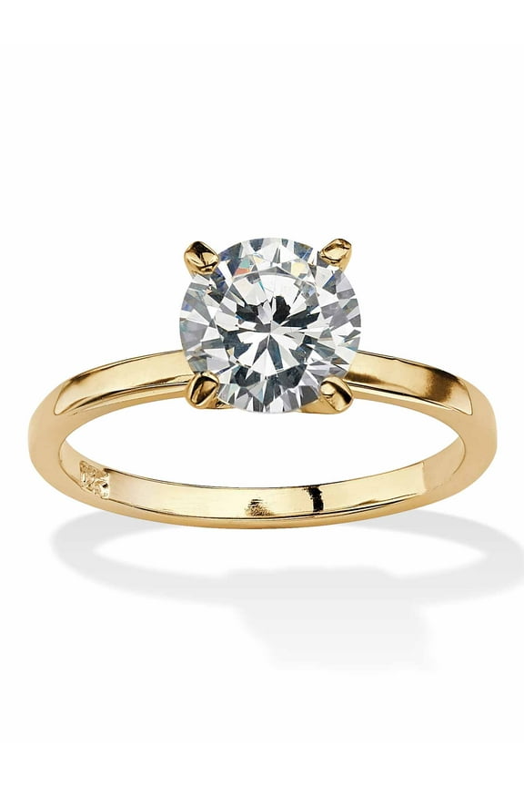 Cubic Zirconia Solitaire Engagement Ring 2.0 TCW in Yellow Gold-Plated or Sterling Silver