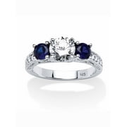 PalmBeach Jewelry Cubic Zirconia and Simulated Blue Sapphire 3-Stone Bridal Ring 2.47 TCW in Sterling Silver