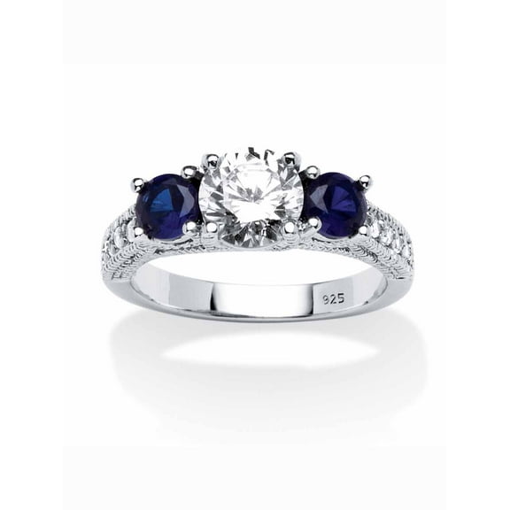 PalmBeach Jewelry Cubic Zirconia and Simulated Blue Sapphire 3-Stone Bridal Ring 2.47 TCW in Sterling Silver
