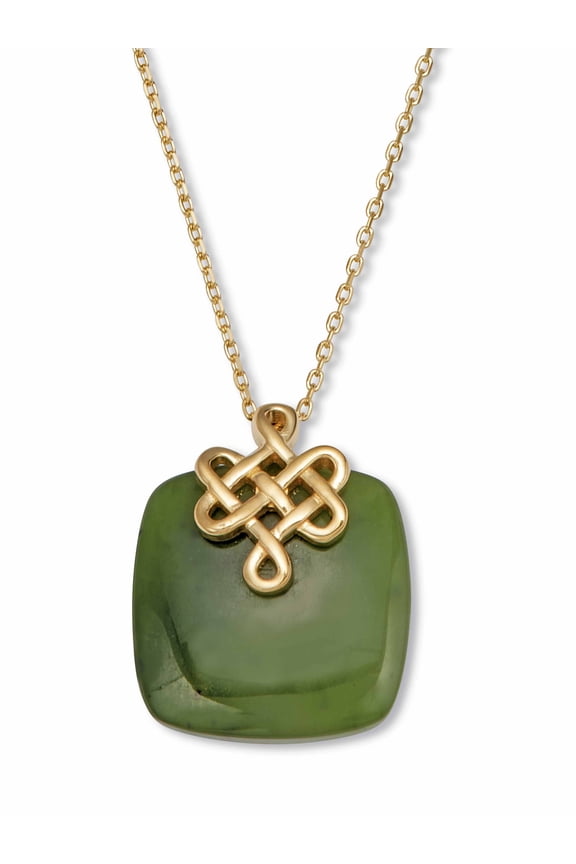 Cushion Cut CZ Genuine Green Jade 18k Yellow Gold-plated Pendant Necklace, 18 inches, plus 2 inch extension