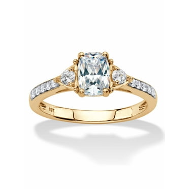 PalmBeach Jewelry Cushion-Cut Created White Sapphire 3-Stone Promise Ring 1.70 TCW in 18k Gold-Plated or Platinum-Plated Sterling Silver