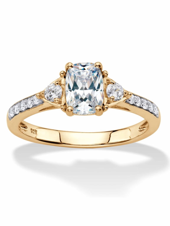 Cushion-Cut Created White Sapphire 3-Stone Promise Ring 1.70 TCW in 18k Gold-Plated or Platinum-Plated Sterling Silver