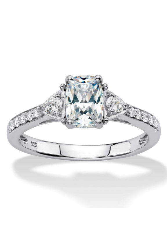 Cushion-Cut Created White Sapphire 3-Stone Promise Ring 1.70 TCW in 18k Gold-Plated or Platinum-Plated Sterling Silver