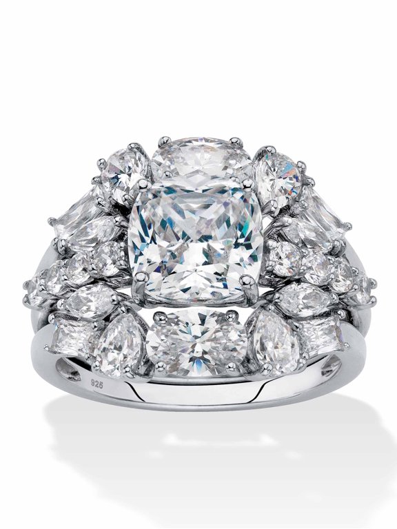 Cushion-Cut Cubic Zirconia 2-Piece Jacket Wedding Ring Set 4.56 TCW in Platinum-plated Sterling Silver