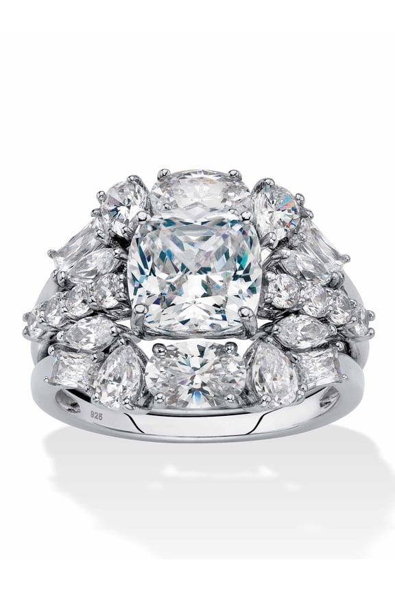 Cushion-Cut Cubic Zirconia 2-Piece Jacket Wedding Ring Set 4.56 TCW in Platinum-plated Sterling Silver