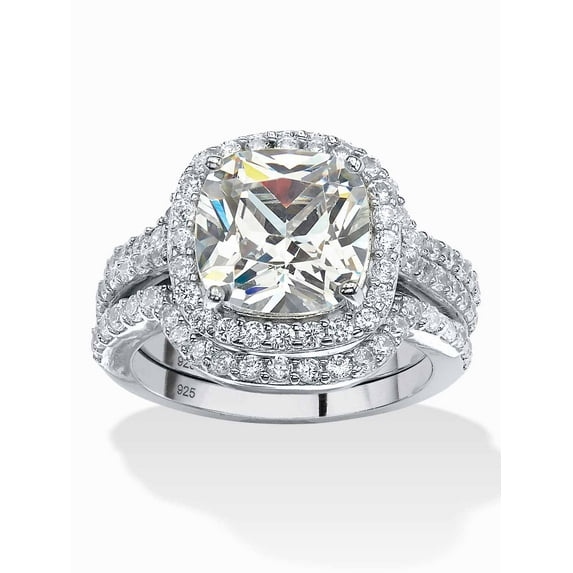 PalmBeach Jewelry Cushion-Cut Cubic Zirconia 3-Piece Double Halo Bridal Set 4.27 TCW in Gold-Plated or Platinum-Plated Sterling Silver