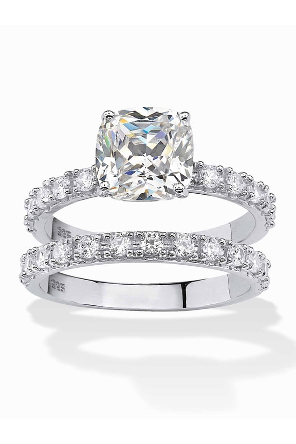 Cushion-Cut Cubic Zirconia Bridal Engagement Ring Set 2.45 TCW in 18k Gold-Plated or Platinum-Plated Sterling Silver
