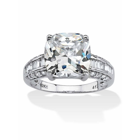 PalmBeach Jewelry Cushion Cut Cubic Zirconia Engagement Anniversary Ring 3.28 TCW Solid 10k White or Yellow Gold