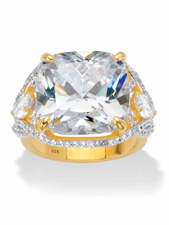 Cushion-Cut Cubic Zirconia Split-Shank Engagement Ring 7.40 TCW in 14k Gold-plated Sterling Silver