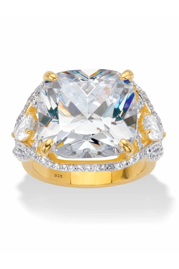 Cushion-Cut Cubic Zirconia Split-Shank Engagement Ring 7.40 TCW in 14k Gold-plated Sterling Silver