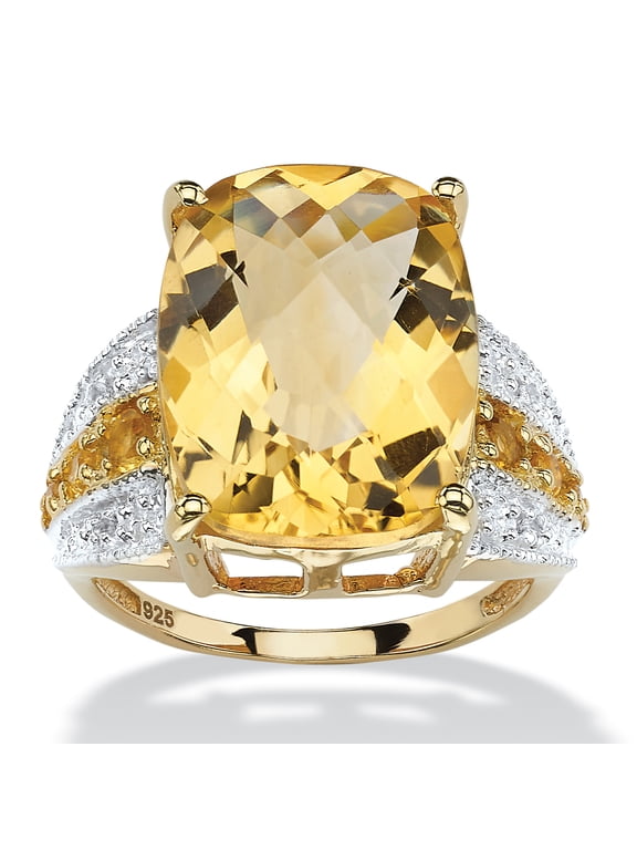 9.28 TCW Checkerboard-Cut Citrine and Topaz 14k Gold-plated Sterling Silver Ring